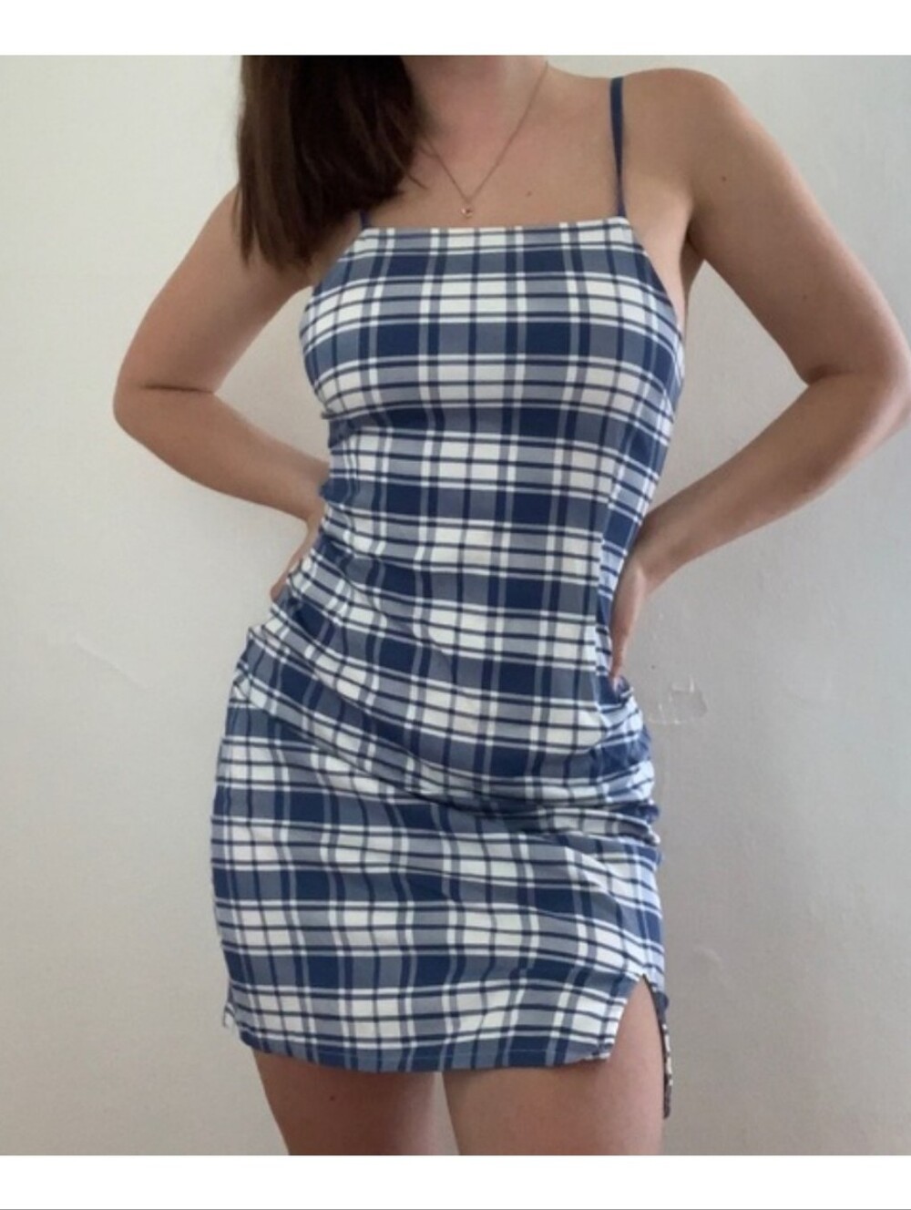 Blue and White Plaid Women's Tie Back Dress Urban Outfitters Sizs Large
